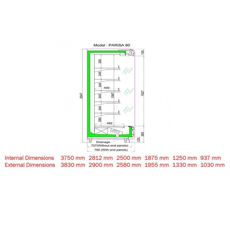 ColdCo Parisa-1250  Remote Open Multideck Cabinet Height - 220